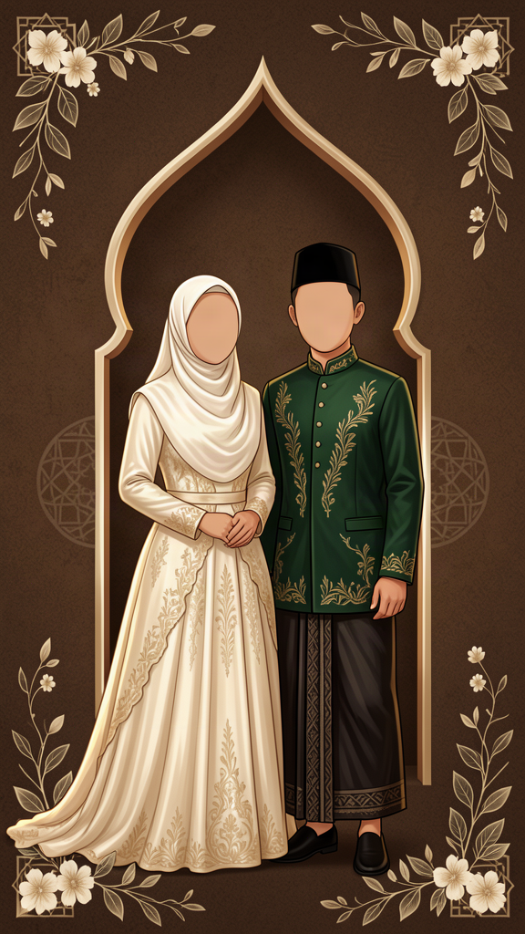 Ilustrasi pasangan pengantin muslim